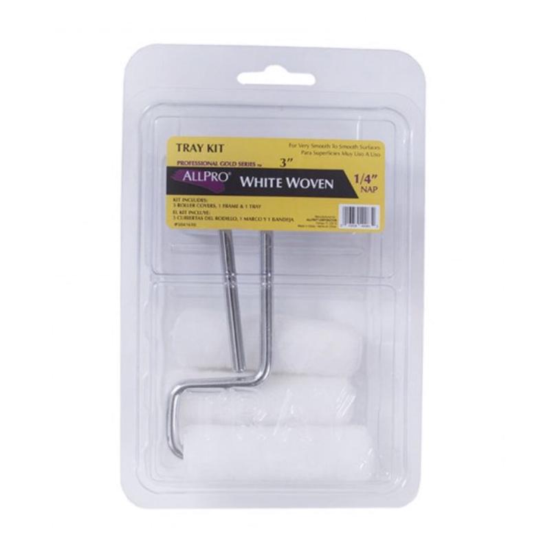 3 x 1/4" White Woven Mini Roller w/Tray Set