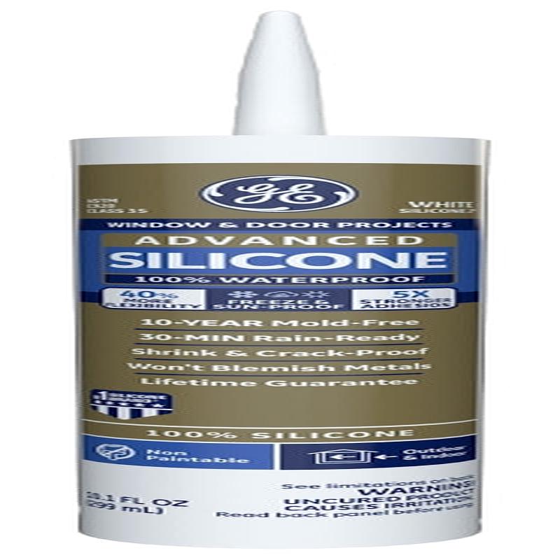 GE Advanced Silicone 2 2811093 Window & Door Sealant, White, 24 hr Curing, 10.1 fl-oz Cartridge