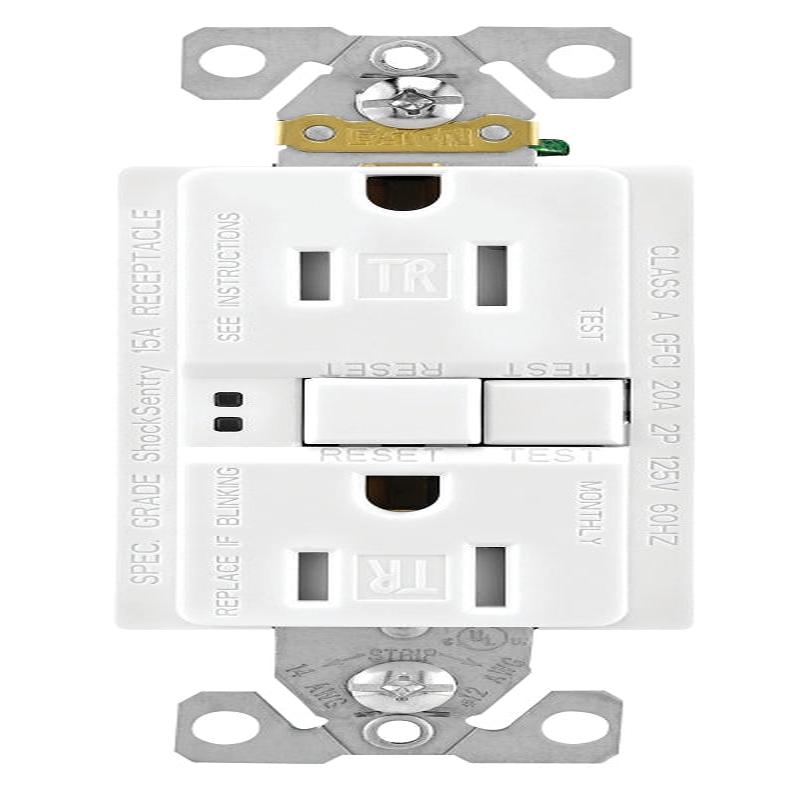 Eaton Wiring Devices TRSGF15W-BOX/TRVG GFCI Duplex Receptacle, Nylon, White, 2-Pole, 15 A, 125 V, 60 Hz