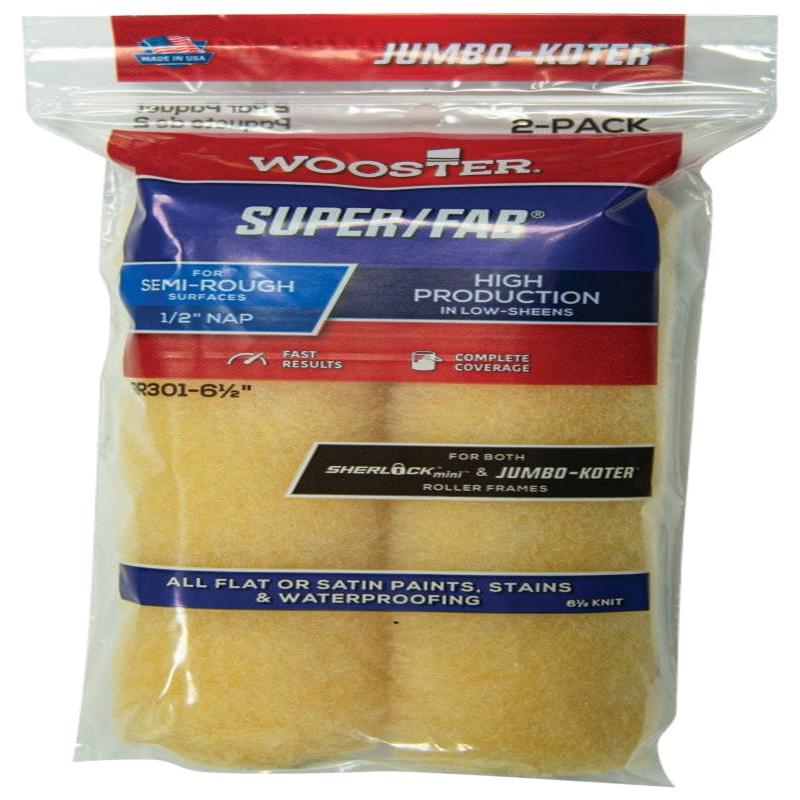 Wooster RR301-6 1/2 Roller Cover, 1/2 in Thick Nap, 6-1/2 in L, Knit Fabric Cover, Golden Yellow