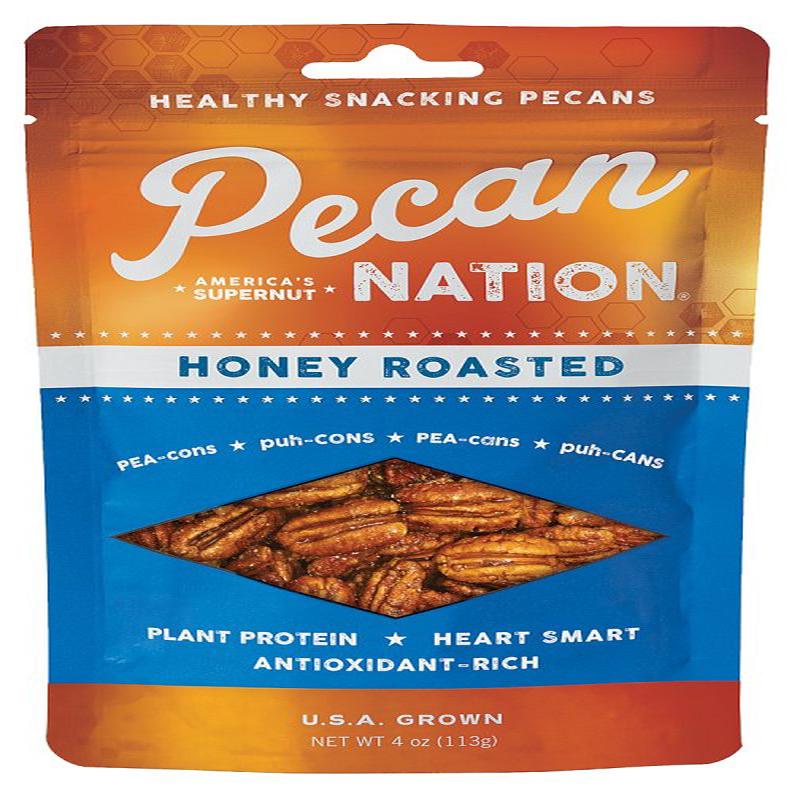 Pecan Nation PNHR4.8 Pecans, Honey Roasted, 4 oz Pouch