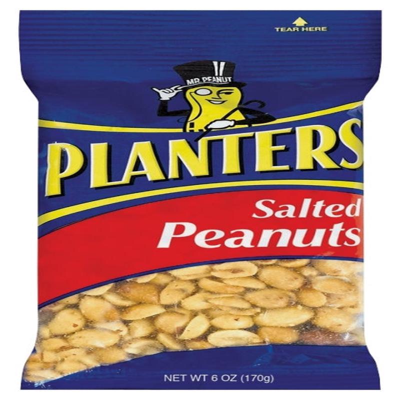 Planters 483277 Peanut, 6 oz Bag, Peanut and/or Cottonseed Oil and Sea Salt, Peanuts