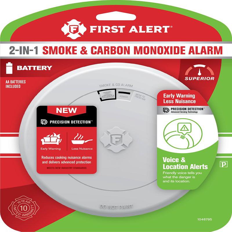 First Alert 1046795 2-in-1 Smoke and Carbon Monoxide Alarm, Alarm: Audible, Electrochemical, Photoelectric Sensor