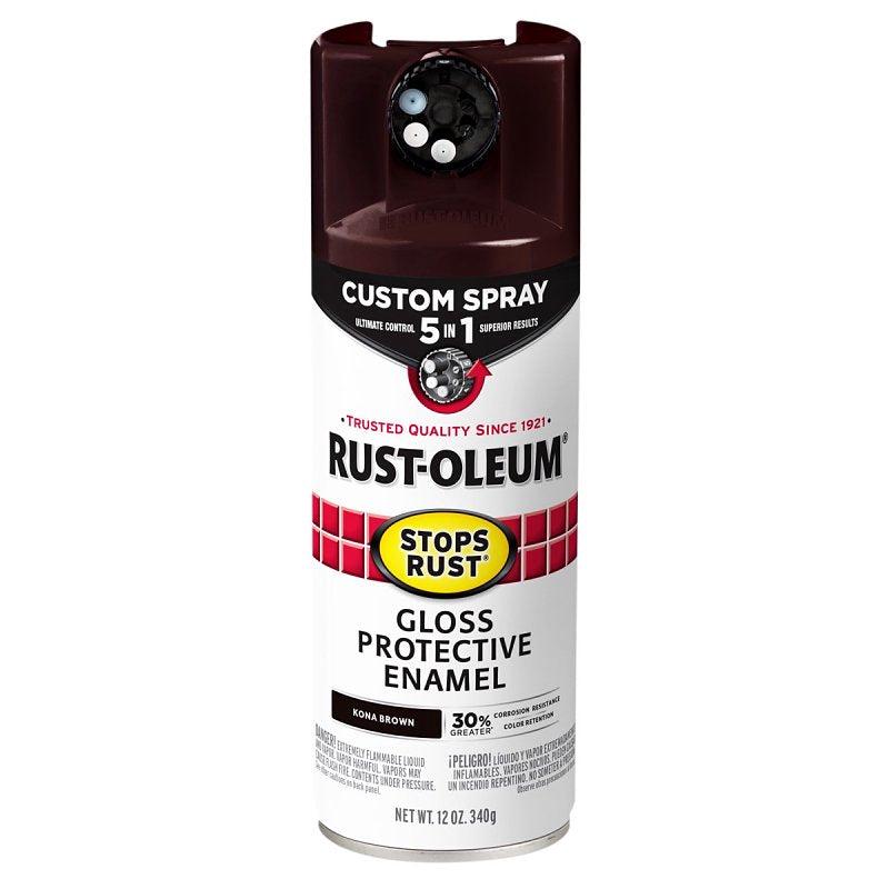 Stops Rust 376903 Rust Preventative Spray Paint, 12 oz Can, 6 to 10 sq-ft/can Coverage Area, Oil Base, Gloss, Kona Brown