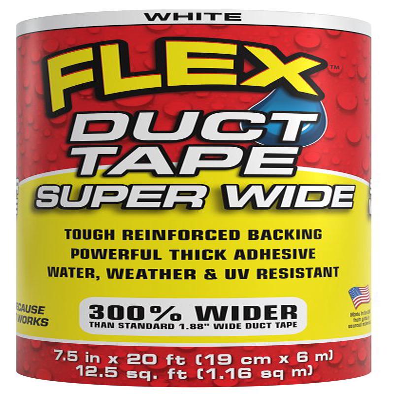 Flex Seal Super Wide DTWHTR7520 Duct Tape, 20 ft L, 7-1/2 in W, White