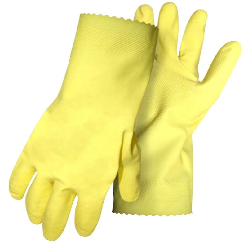 Boss B13122-L Work Gloves with Extended Cuff, L, 12 in L, Gauntlet, Pinked Cuff, Latex, Yellow