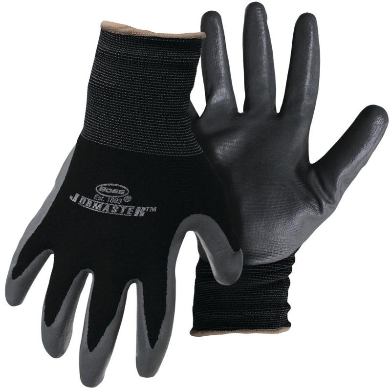 Boss Grip Series B31191-M Coated Gloves, M, Knit Wrist Cuff, Nitrile Coating, Nylon, Black