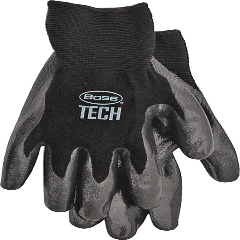 Boss Tactile Grip Series B31252-XL Coated Gloves, XL, Knit Wrist Cuff, Nitrile Coating, Foam Nitrile, Black