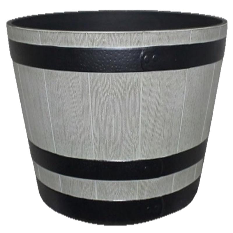 Southern Patio HDR-055457 Whiskey Barrel Planter, 15-1/2 in Dia, 9.1 in H, 15.4 in W, 15.4 in D, HDR, Birchwood/Gray