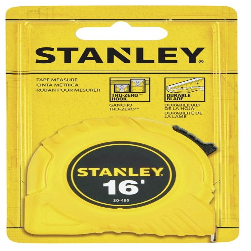 STANLEY 30-495 Measuring Tape, 16 ft L Blade, 3/4 in W Blade, Steel Blade, ABS Case, Yellow Case, 7 ft Standout