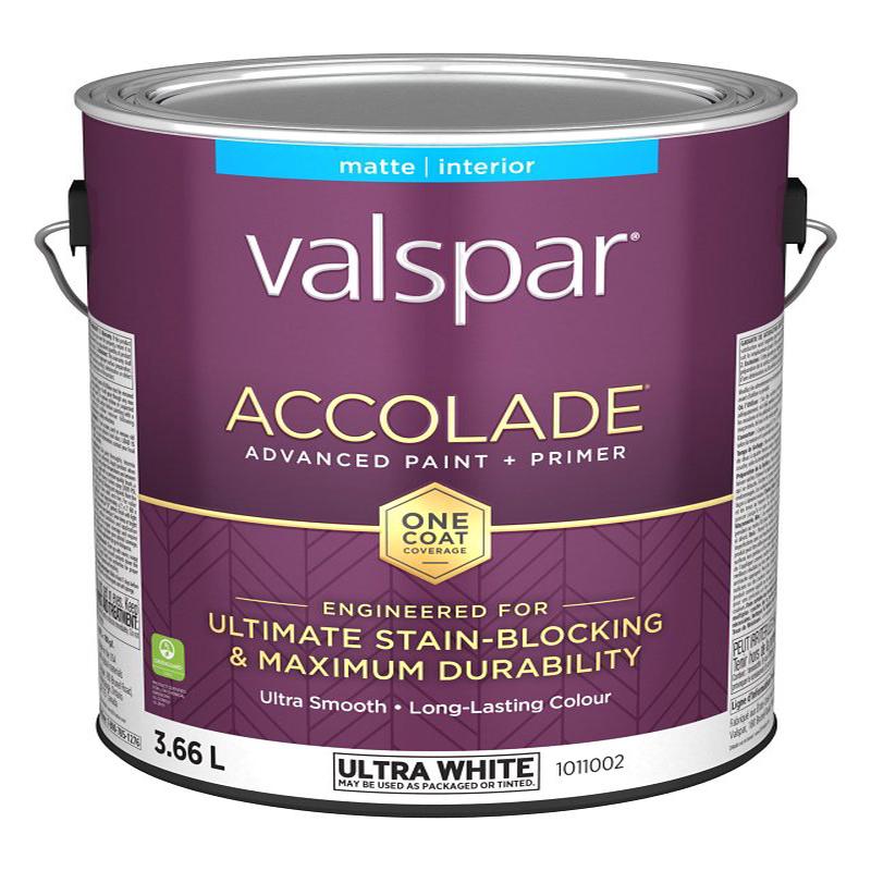 Accolade 029.1011002.007 Interior Paint and Primer, Acrylic, Matte, Ultra White, 1 gal, 37 sq-m Coverage Area