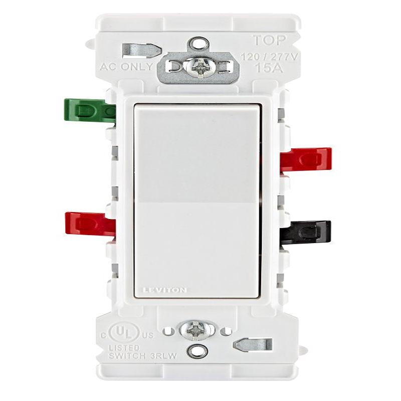 Decora Edge Series E5603-0SW Residential-Grade 3-Way Rocker Switch, 15 A, 120/277 VAC, Side Lever Terminal, White
