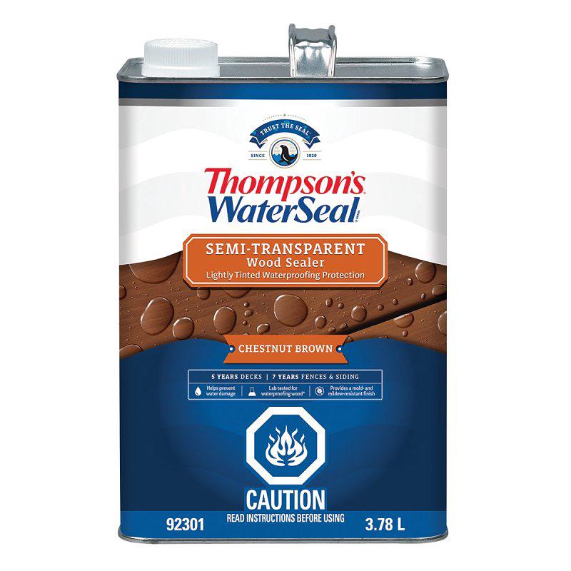 Thompson's WaterSeal THCP92301-16 Wood Sealer, Semi-Transparent, Liquid, Chestnut Brown, 1 gal, Can