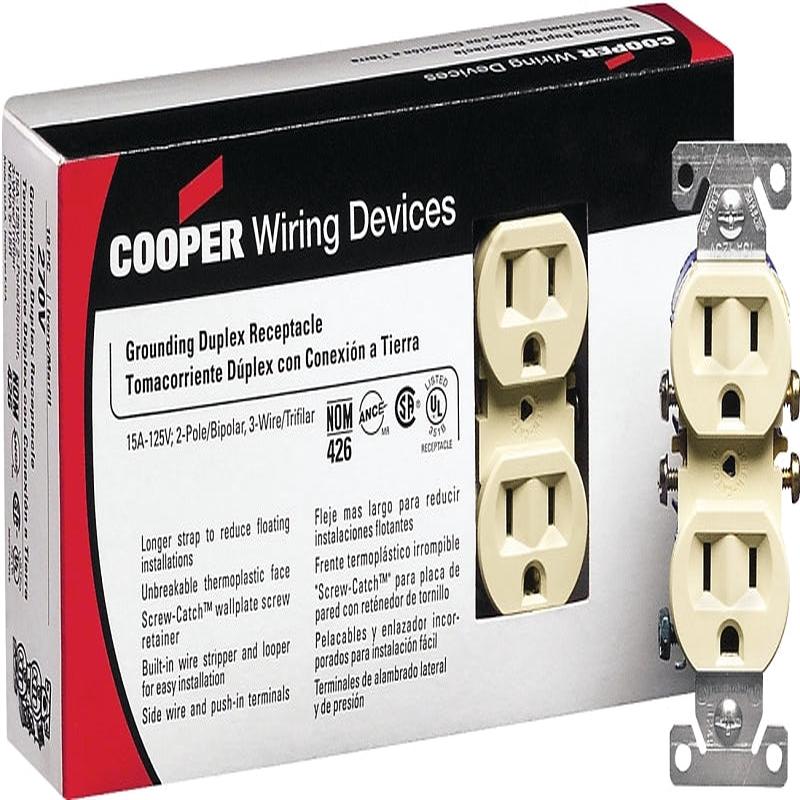 Eaton Wiring Devices 270V-JP-C Duplex Receptacle, Nylon, Ivory, 2-Pole, 15 A, 125 V, NEMA: 5-15R, 60 Hz