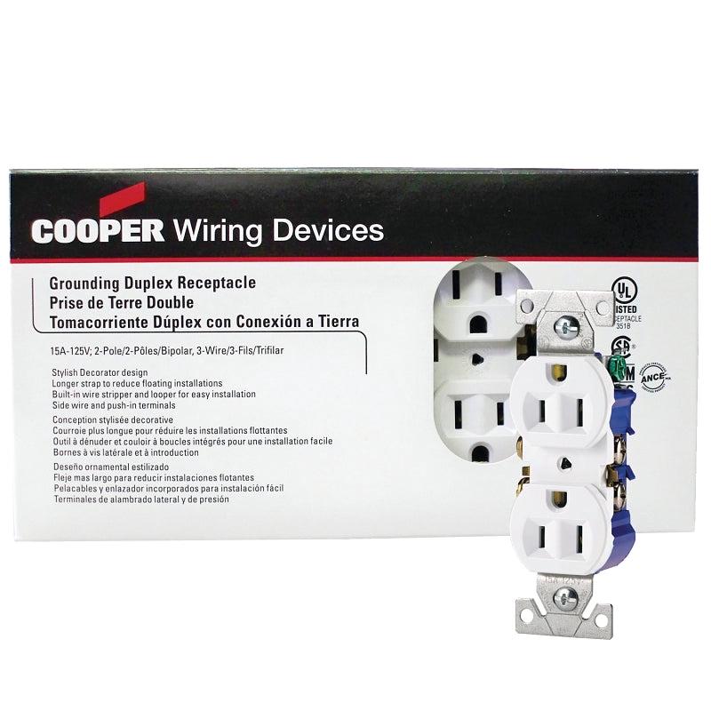 Eaton Wiring Devices 270W-JP-C Duplex Receptacle, Nylon, White, 2-Pole, 15 A, 125 V, Push-in, Side Wiring