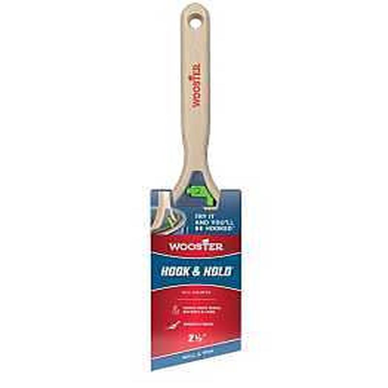 Wooster Hook and Hold 5301-2 1/2 Trim Paint Brush, 2-1/2 in W, Soft Angle Brush, 2-5/8 in L Bristle, Polyester Bristle