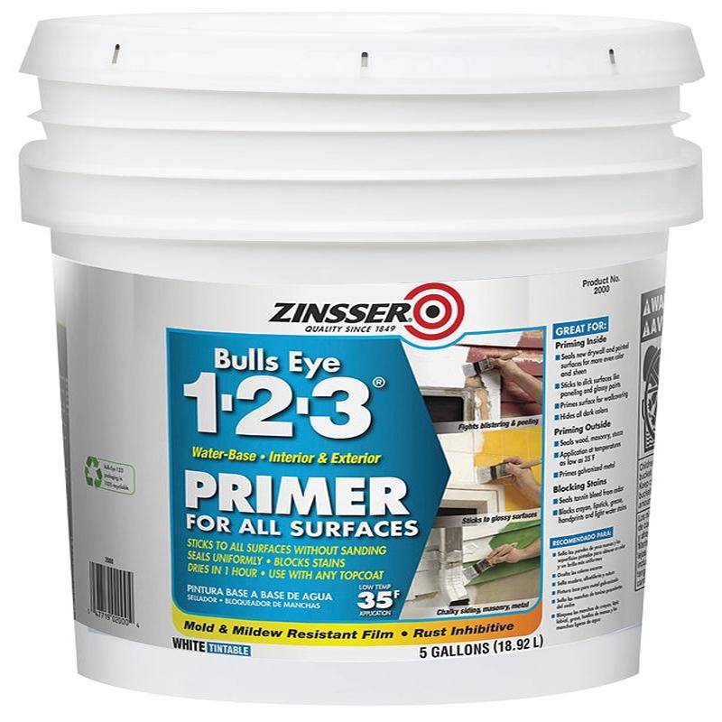 Zinsser 02000 Primer, 450 sq-ft/gal Coverage Area, White, 5 gal
