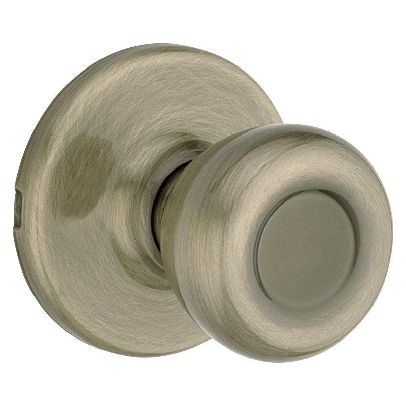 Kwikset 200T 5 6AL RCS V1 Passage Door Lock, Knob Handle, Zinc, Antique Brass, 2-3/8 to 2-3/4 in Backset