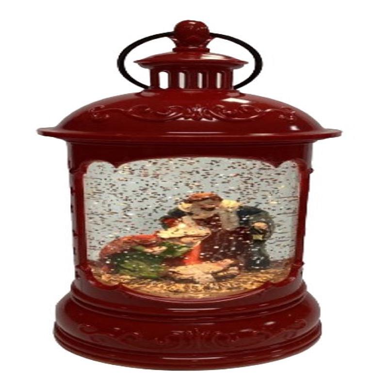 Santas Forest 21951Snow Globe Lantern with Nativity Scene, 9 in H, Nativity Water Globe, Plastic/Resin, Red, Internal Light