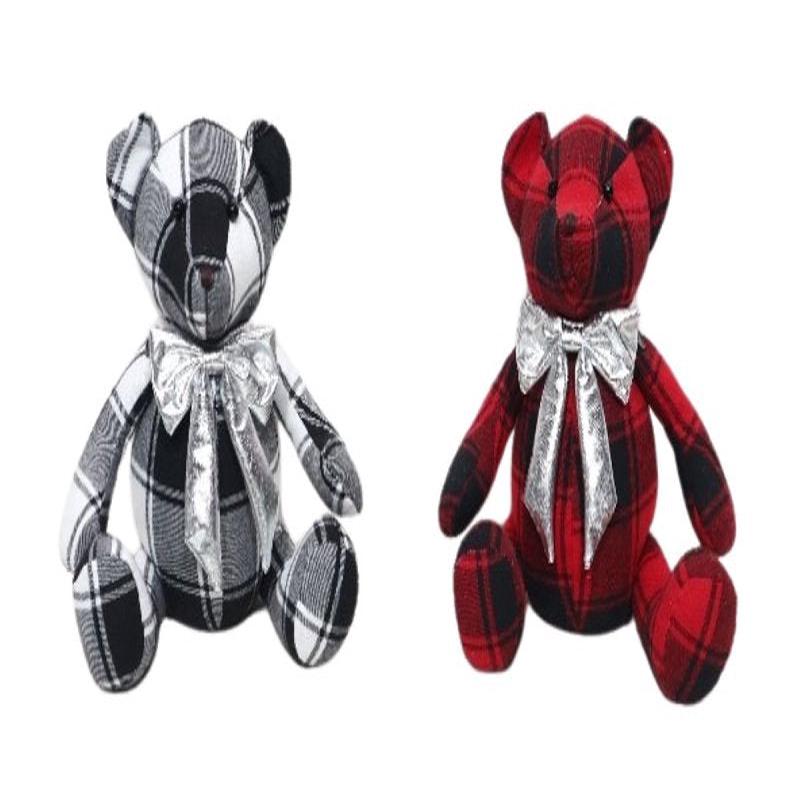 Santas Forest 49917 Plaid Bear Assortment, 12 in, Neutral, 1 year and Up, Cotton, Assorted