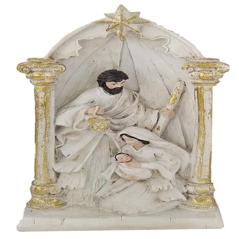 Santas Forest 89939 Nativity Scene, 13.5 in H, Nativity Scene Figurine, Resin, White/Gold