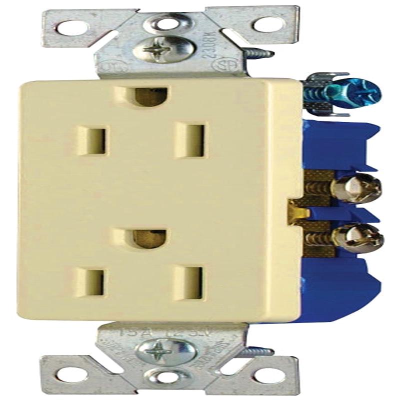 Eaton Wiring Devices 1107V Duplex Receptacle, Nylon, Ivory, 2-Pole, 15 A, 125 V, Back, Side Wiring