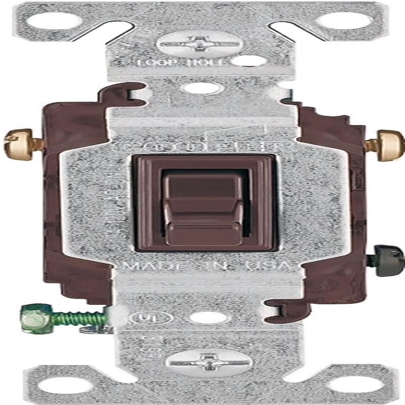 Eaton Wiring Devices 1303-7B Series Toggle Switch, Brown, 1 Poles, 15 A, 120 V, Polycarbonate Housing Material