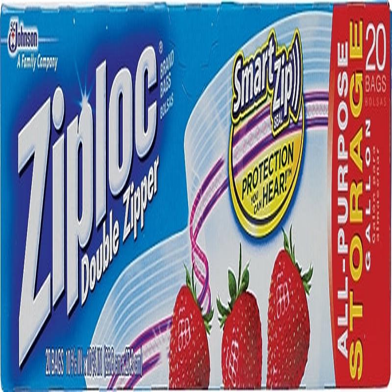 Ziploc 00350 Series Storage Bag, Zipper Closure, 10-9/6 in W, 10-3/4 in L, 1 gal Capacity, Plastic, 19/PK