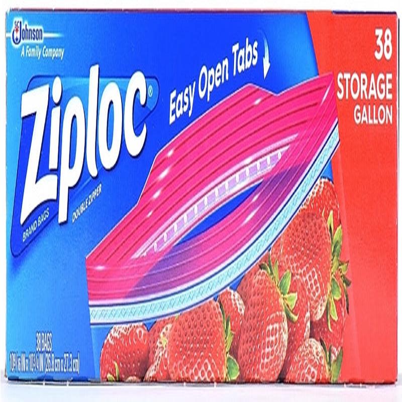 Ziploc 320 Series Storage Bag, Double Zipper Closure, 10-3/4 in W, 10-9/16 in L, 1 gal Capacity, Plastic, 38/PK