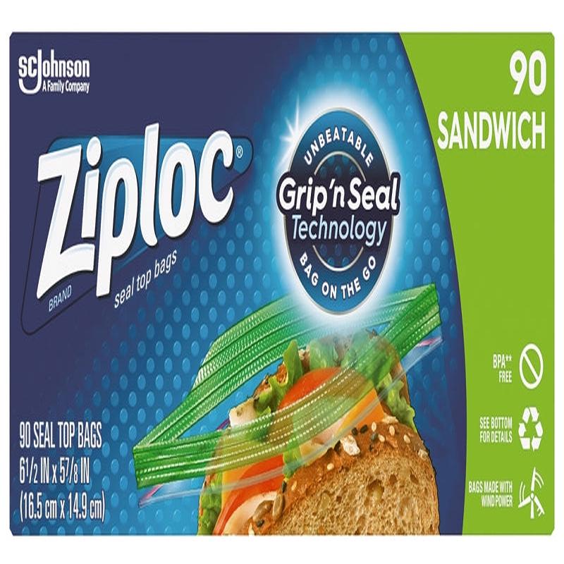 Ziploc 71147 Series Sandwich Bag, Zipper Closure, 5-7/8 in W, 6- 1/2 in L, 90/PK