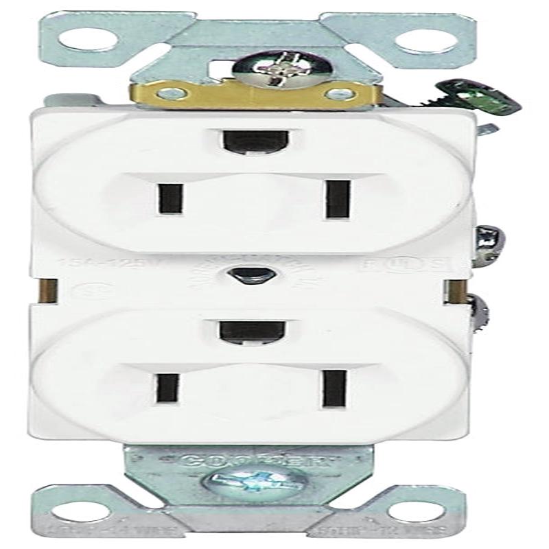 Eaton Wiring Devices BR15W Duplex Receptacle, Nylon/PVC, White, 2-Pole, 15 A, 125 V, Back, Side Wiring, NEMA: 5-15R
