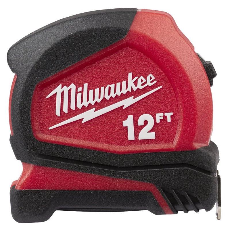 Milwaukee 48-22-1712 Tape Measure, 12 ft L Blade, 19 mm W Blade, Steel Blade, Plastic Case