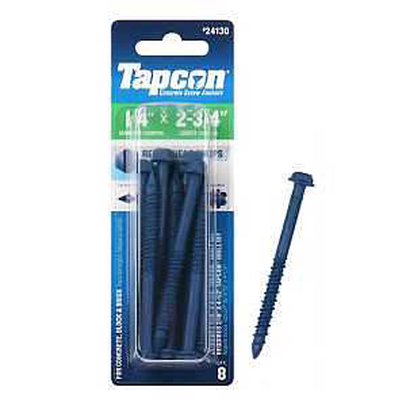 Tapcon 24130 Concrete Screw Anchor, 1/4 in Dia, 2-3/4 in L, Hex Head, Steel, Climaseal, 8/PK