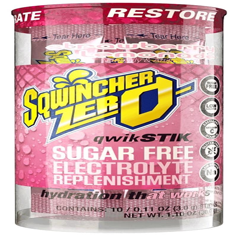 Sqwincher Qwik Stik ZERO Series 159060162 Drink Mix, Sugar-Free, Powder, Strawberry Lemonade Flavor, 0.11 oz Stick