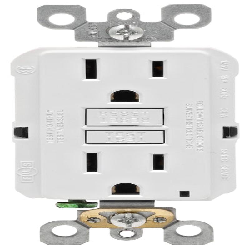 Leviton R02-GFNT1-0KW GFCI Duplex Receptacle, Polycarbonate, White, 2-Pole, 15 A, 3-Wire, Back, Side Wiring