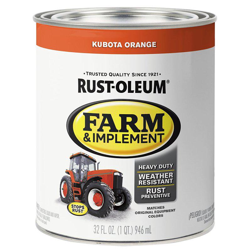Specialty 280159 Farm Equipment Paint, Oil Base, Gloss Sheen, Kubota Orange, 1 qt, 130 sq-ft/qt Coverage Area