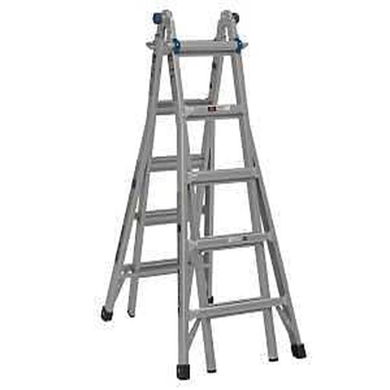 Werner MT1AA-22 Multi-Position Ladder, 22 ft Max Reach H, 20-Step, 375 lb, Type IAA Duty Rating, 1 in D Step, Metal