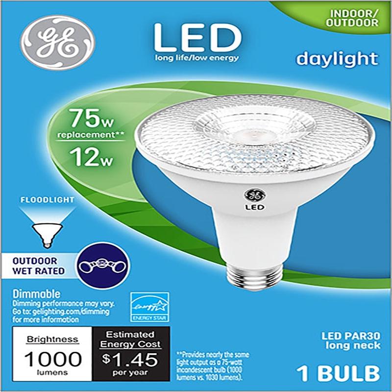 GE 38447 LED Bulb, Flood/Spotlight, PAR30 Lamp, 75 W Equivalent, E26 Lamp Base, Dimmable, Daylight Light