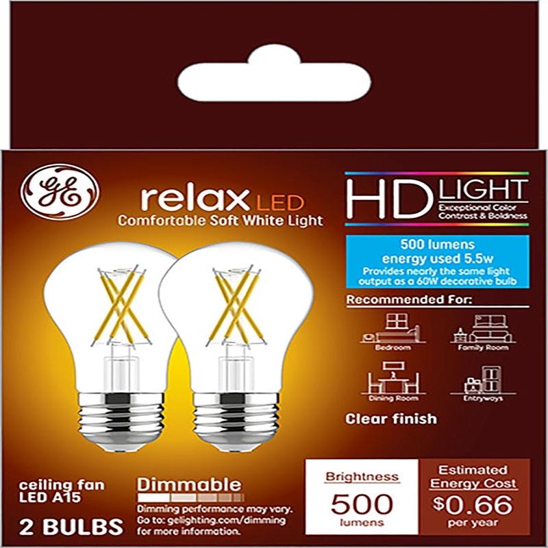 GE Industrial Solutions 36980 LED Bulb, General Purpose, A15 Lamp, E26 Lamp Base, Dimmable, Clear, Soft White Light