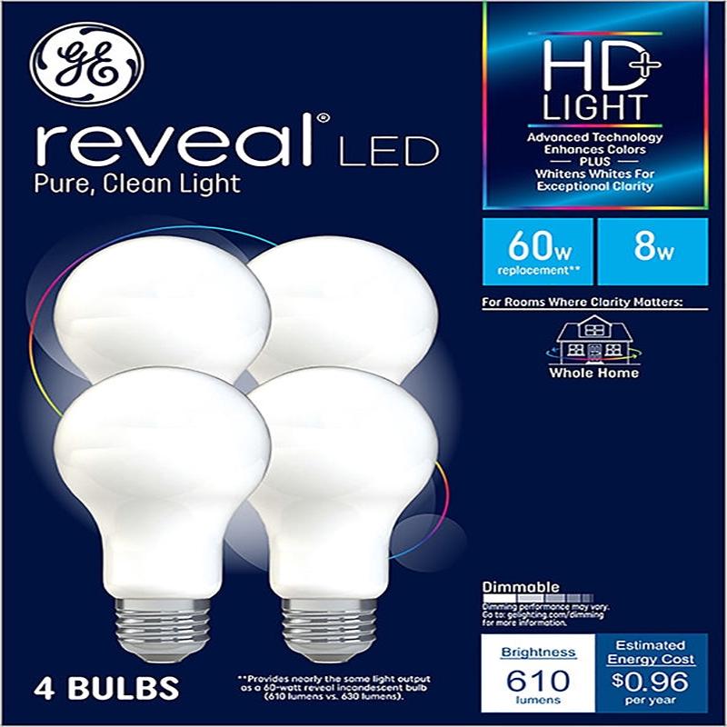 GE Industrial Solutions 46654 LED Bulb, General Purpose, 610 Lumens, 8 W, A19 Lamp, E26 Lamp Base, Dimmable, Frosted