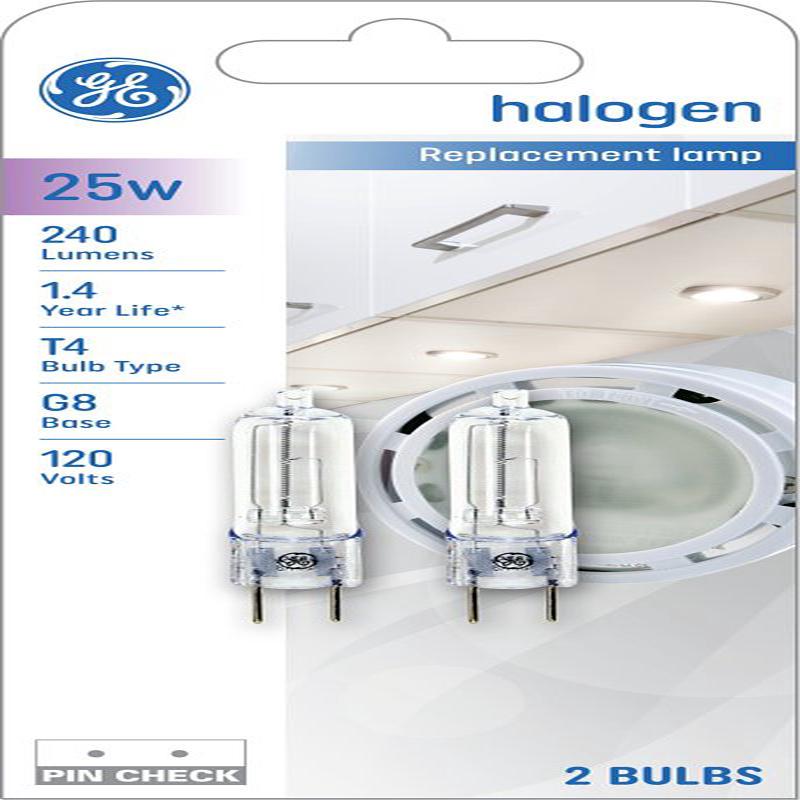 GE 84886 Halogen Bulb, 25 W, G8 Bi-Pin Lamp Base, T4 Lamp, 1500 hr Average Life