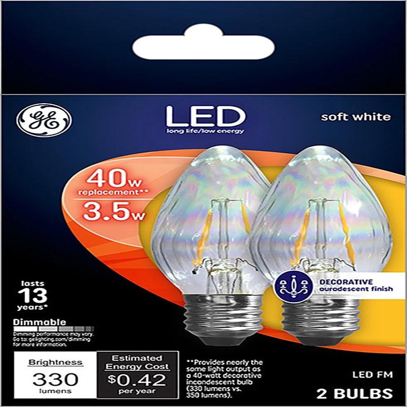 GE 93103494 Light Bulb, Decorative, Flame Lamp, 40 W Equivalent, Medium Lamp Base, Dimmable, Clear, Soft White Light