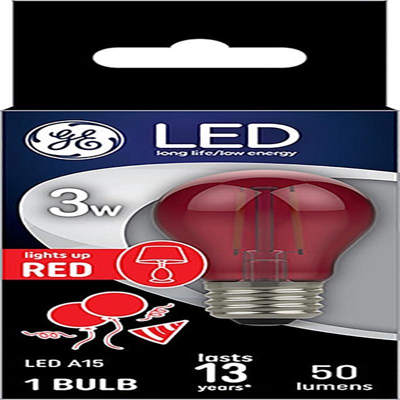 GE 93116635 Party Light Bulb, A15 Bulb, 3 W, Red Bulb, LED Bulb, 2700 K Color Temp, 100 Lumens