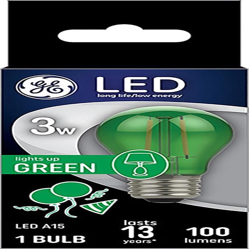 GE 93116856 Party Light Bulb, A15 Bulb, 3 W, Green Bulb, LED Bulb, 2700 K Color Temp, 100 Lumens