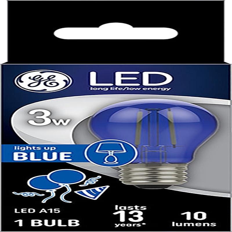 GE 93116857 Party Light Bulb, A15 Bulb, 3 W, Blue Bulb, LED Bulb, 2700 K Color Temp, 100 Lumens