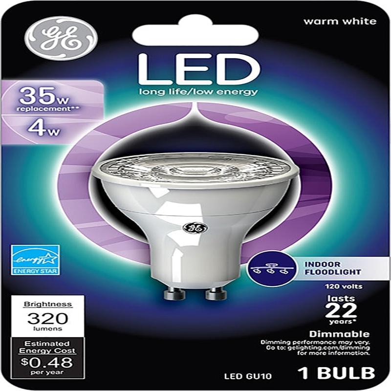 GE 93120701 Floodlight Bulb, MR16 Lamp, 35 W Equivalent, GU10 Lamp Base, Dimmable, White, Bright White Light