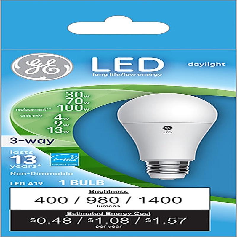 GE 93126857 Light Bulb, 3-Way, A19 Lamp, 30, 70, 100 W Equivalent, Medium Lamp Base, Non-Dimmable, White, Daylight