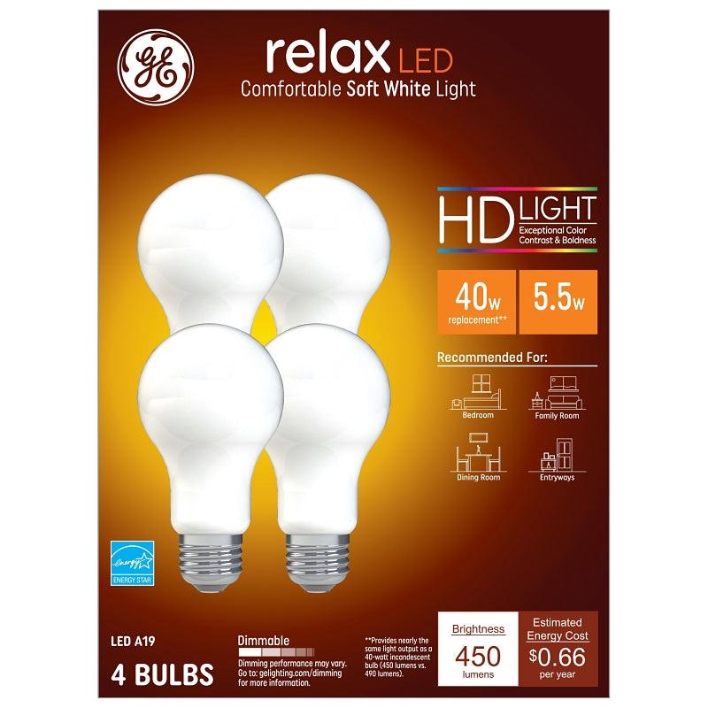 GE 93129437 LED Light Bulb, A19 Lamp, 40 W Equivalent, E26 Medium Lamp Base, Dimmable, Soft White Light, 2700 K Color Temp