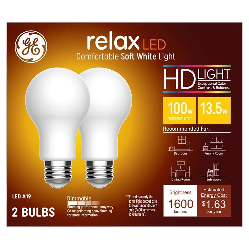 GE 93129807 HD + LED Light Bulb, A19 Lamp, 100 W Equivalent, E26/24 Medium Lamp Base, Dimmable, White, Soft White Light