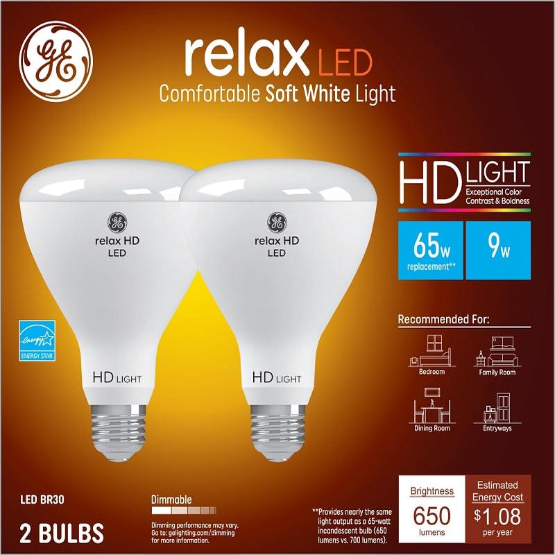 GE 93129938 LED Bulb, 65 W Equivalent, Medium Lamp Base, Dimmable, Warm White Light, 2700 K Color Temp